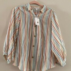 LC Lauren Conrad button down top. New with tags. Cute colors. Size Large